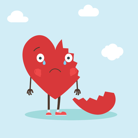Cute single heart character with broken heart. Vector illustration valentine s day card - Vector illustrationのイラスト素材