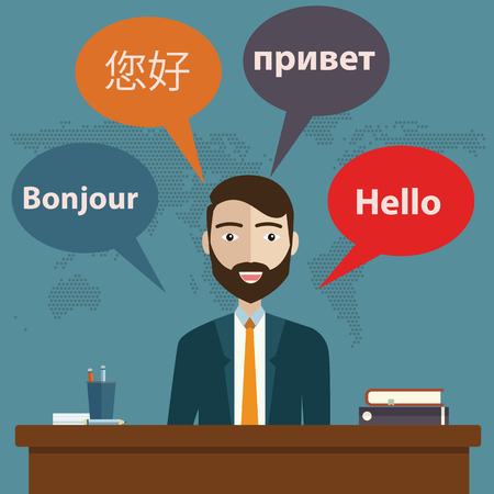Synchronic translation services and international court legal interpreting flat banners set abstract vector illustration.のイラスト素材