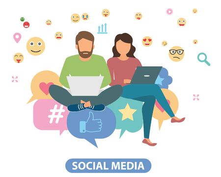 Vector illustration concept of social media. Creative flat design for web banner, marketing material, business presentation, online advertising.のイラスト素材