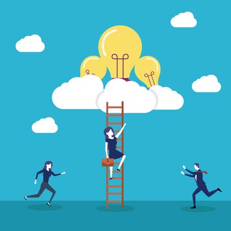 business people climbing up to reach ideasのイラスト素材