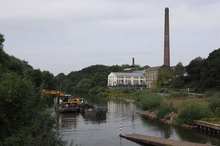 Essen, Nordrhein-Westfalen (NRW)/ Germany - August 29 2019: traditional industry site close to watergate "Schleuse Horst" at river Ruhrのeditorial素材