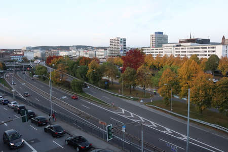 Saarbruecken, Saarland / Germany - October 14 2019: view in autumn time towards city of Saarbrucken, Germanyのeditorial素材