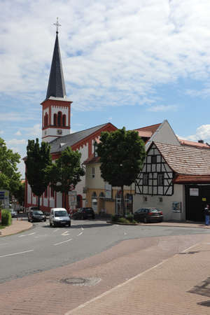 Rossdorf, Hessen / Germany - May 30 2019: Church in the center of German town Rossdorf - in state Hesseのeditorial素材
