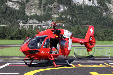 Mollis, Kanton Glarus (GL) / Switzerland - August 16 2019: Search and Rescue Helicopter Airbus H145,...