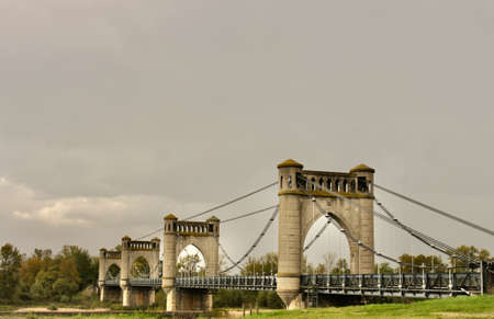 suspension bridge in the loire valleyの写真素材