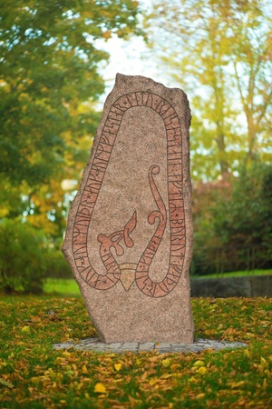 Rune stone in Sweden, Norrtaljeの写真素材