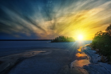 Winter scene in the Swedish Archipelago - Sunset Sing, Sweden