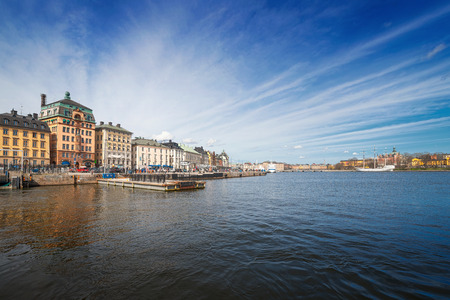 Stockholm Old City (Old town) from the seaside with water and colorful houses and boatsのeditorial素材