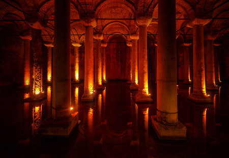 The Basilica Cistern beneath the city of Istanbul, Turkeyのeditorial素材