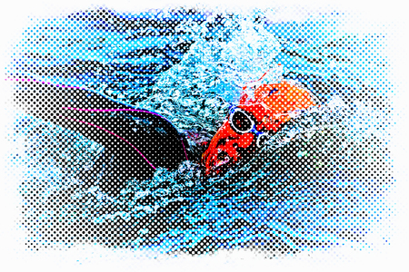 Raserized closeup of a swimmer in graphic lichtenstein look, digitaly alteredの写真素材