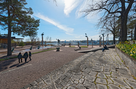 STOCKHOLM, SWEDEN - APRIL 26: Display of statues at Millesgarden with spring flowers. April 26, 2015 in Stockholm, Sweden. Created by world famous Swedish sculptor Carl Milles (1875-1955).のeditorial素材