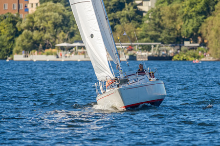 STOCKHOLM - AUG 23, 2015: Sailboat at Riddarfjarden in the city center of Stockholm during a sunny and warm day.のeditorial素材