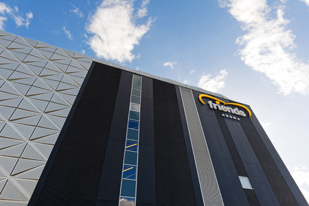 STOCKHOLM - SEPT 25, 2015: Facade of the Friends arena area before the event TEGERA Stockholm FIM Speedway Grand Prix.のeditorial素材