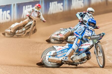 STOCKHOLM - SEPT 26, 2015: Nicki Pedersen from Denmark leader in the heat at the TEGERA Stockholm...