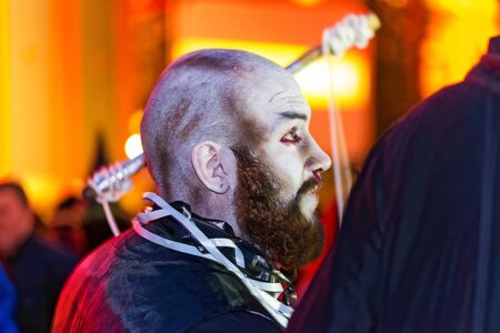 STOCKHOLM, SWEDEN - OCT 31, 2015: Bold man in beard at the Halloween parade Shockholm in...