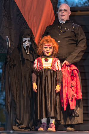 STOCKHOLM, SWEDEN - OCT 31, 2015: Family in the costume competition at the Halloween parade Shockholm in Kungstradgardenのeditorial素材