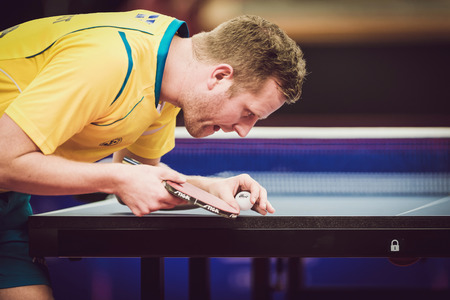 STOCKHOLM, SWEDEN - NOV 11, 2015: Table tennis tournament SOC at the arena Eriksdalshallen. Swedish...