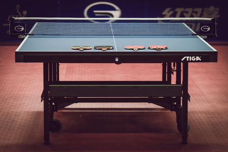 STOCKHOLM, SWEDEN - NOV 11, 2015: Table tennis tournament SOC at the arena Eriksdalshallen. Swedish Open Championshipsのeditorial素材