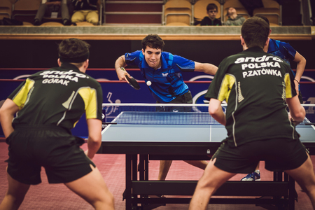 STOCKHOLM, SWEDEN - NOV 11, 2015: Table tennis tournament SOC at the arena Eriksdalshallen. Swedish Open Championshipsのeditorial素材