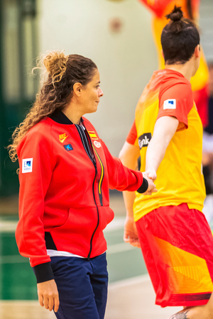 SODERTALJE, SWEDEN - NOV 21, 2015: Women European Qualifier game between Sweden and Spain at Taljehallen.のeditorial素材