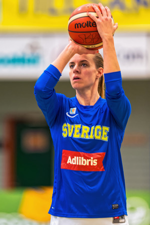 SODERTALJE, SWEDEN - NOV 21, 2015: Women European Qualifier game between Sweden and Spain at Taljehallen.のeditorial素材