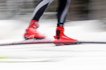 STOCKHOLM, SWEDEN - JAN 24, 2016: Motion blur at the Ski Marathon in cross country skiing classic style. Lida in Stockholmのeditorial素材