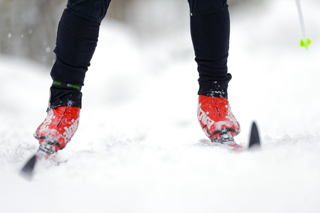 STOCKHOLM, SWEDEN - JAN 24, 2016: Detail of legs and feet at the Ski Marathon in crosscountry skiing classic style.のeditorial素材