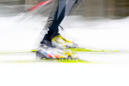 STOCKHOLM, SWEDEN - JAN 24, 2016: Motion blur at the Ski Marathon in cross country skiing classic style. Lida in Stockholmのeditorial素材