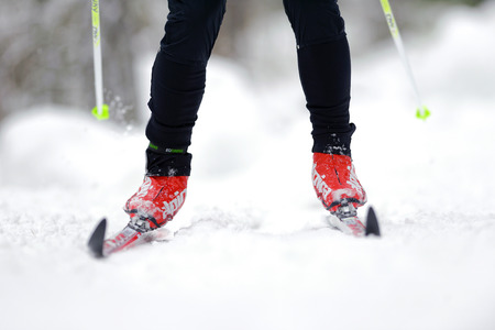 STOCKHOLM, SWEDEN - JAN 24, 2016: Detail of legs and feet at the Ski Marathon in crosscountry skiing classic style.のeditorial素材