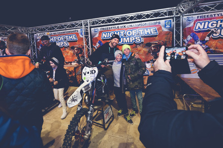 SOLNA, SWEDEN - MARCH 4, 2016: In the pits with Frog, Fredrik Berggren at the Night of the jumps in Stockholm, Friends arenaのeditorial素材