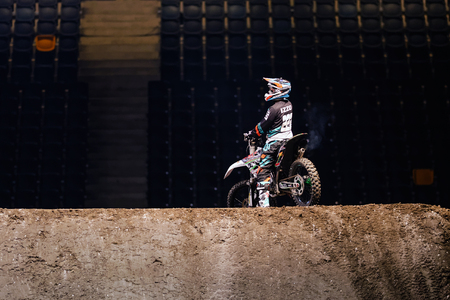 SOLNA, SWEDEN - MARCH 4, 2016: Brice Izzo (FRA) entering the arena at the Night of the jumps in Stockholm, Friends arenaのeditorial素材