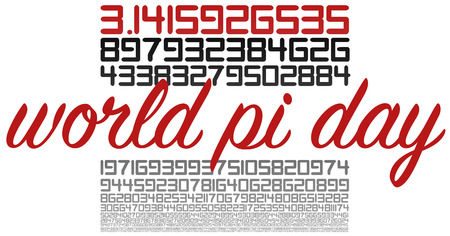 World PI day celebration sign on white. Many numbers in white and red.のeditorial素材