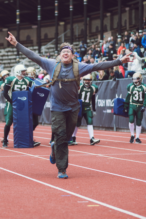 STOCKHOLM, SWEDEN - MAY 14, 2016 Start of the Tough Viking obstacle course in Stockholm Stadion with...