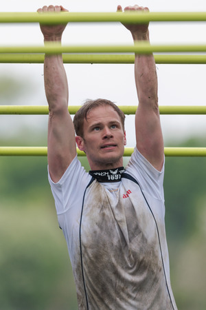 STOCKHOLM, SWEDEN - MAY 14, 2016 Tough Viking obstacle course around Stockholm Stadion with the...