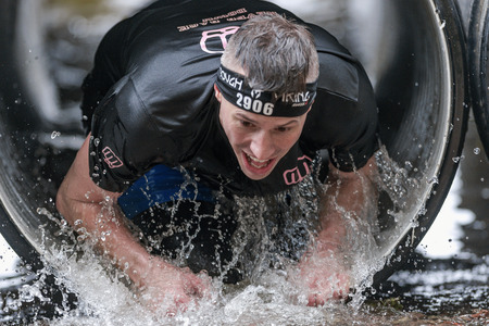 STOCKHOLM, SWEDEN - MAY 14, 2016 Tough Viking obstacle course around Stockholm Stadion with the...