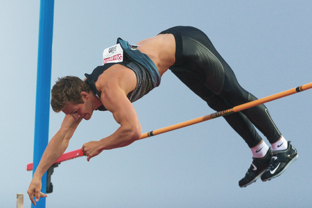 STOCKHOLM, SWEDEN - JUNE 16, 2016: Melker Svard in the mens pole vault at the IAAF Diamond League in Stockholm.のeditorial素材