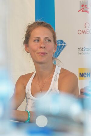 STOCKHOLM, SWEDEN - JUNE 15, 2016: Press conferance at IAAF Diamond League in Stockholm with Charlotta Fougberg. 3000 metersのeditorial素材