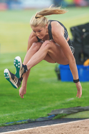 STOCKHOLM, SWEDEN - JUNE 16, 2016: Brooke Stratton in the long jump at the IAAF Diamond League in Stockholm.のeditorial素材