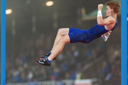 STOCKHOLM, SWEDEN - JUNE 16, 2016: Shawn Barber in the mens pole vault at the IAAF Diamond League in Stockholm.のeditorial素材