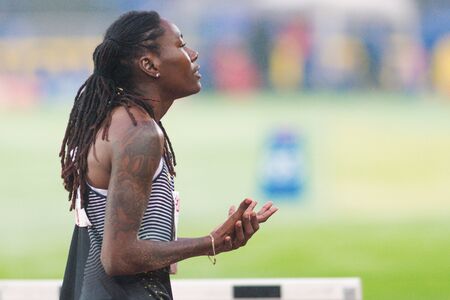 STOCKHOLM, SWEDEN - JUNE 16, 2016: Brittney Reese in the long jump at the IAAF Diamond League in Stockholm.のeditorial素材