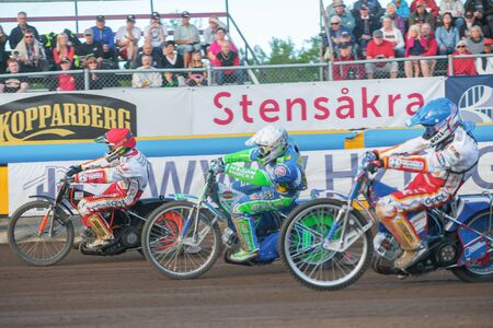 HALLSTAVIK, SWEDEN - JULY 19, 2016: Speedway racing between Rospiggarna and Lejonen at HZ Bygg Arena in Hallstavik.