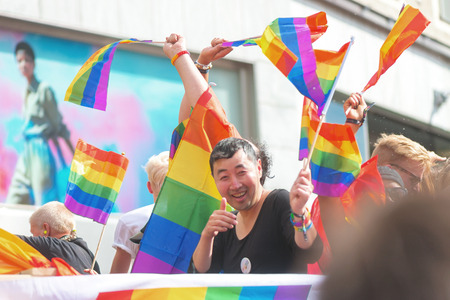 STOCKHOLM, SWEDEN - JULY 30, 2016: Pride parade in Stockholm and the parade going thru Stureplan.のeditorial素材