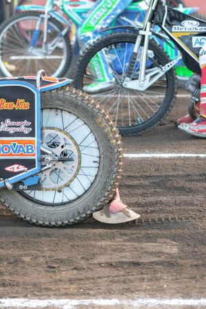 HALLSTAVIK, SWEDEN - JULY 19, 2016: Start at a speedway heat between Rospiggarna and Lejonen at HZ Bygg Arena in Hallstavik.のeditorial素材