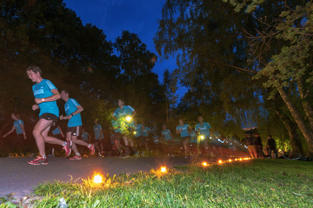 STOCKHOLM, SWEDEN - AUG 13, 2016: Runners at the Midnight run in Stockholm (Midnattsloppet). A public event yearly in city areas.のeditorial素材