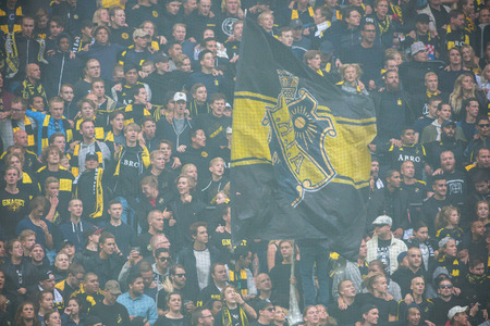 SOLNA, SWEDEN - AUG 28, 2016: Soccer derby between AIK and Hammarby in Allsvenskan at Friends arena....