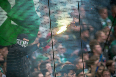 SOLNA, SWEDEN - AUG 28, 2016: Soccer derby between AIK and Hammarby in Allsvenskan at Friends arena....