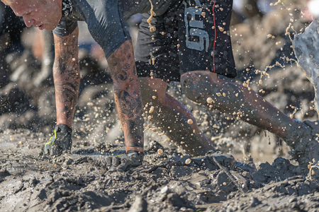 STOCKHOLM, SWEDEN - AUG 27, 2016: Mud Charge by Backstrom at the Tough Viking event at Gardet in...