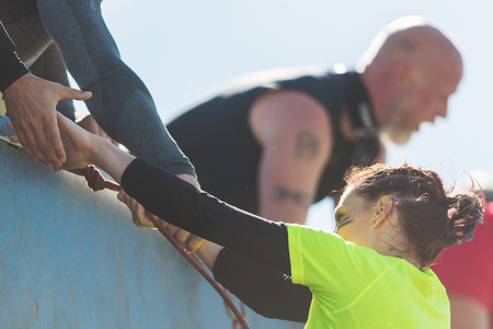 STOCKHOLM, SWEDEN - AUG 27, 2016: Closeup of participants at the Rampage from SATS in the Tough Viking event at Gardet in Stockholm.のeditorial素材