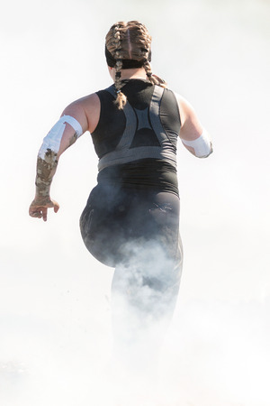 STOCKHOLM, SWEDEN - AUG 27, 2016: Fire obstacle at the Tough Viking event at Gardet in Stockholm.のeditorial素材