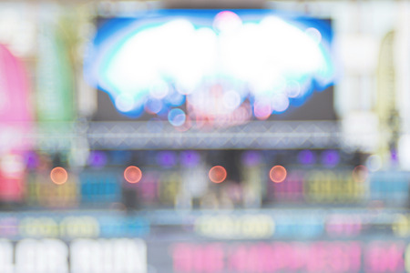 STOCKHOLM, SWEDEN - SEPT 18, 2016: Bright blurred view of the stage at the Color Run Night Edition in Stockholm.のeditorial素材